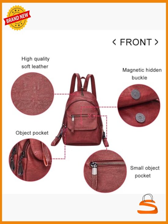 Convertible PU Leather Backpack Purse Women Anti Theft Small Sling Bag
